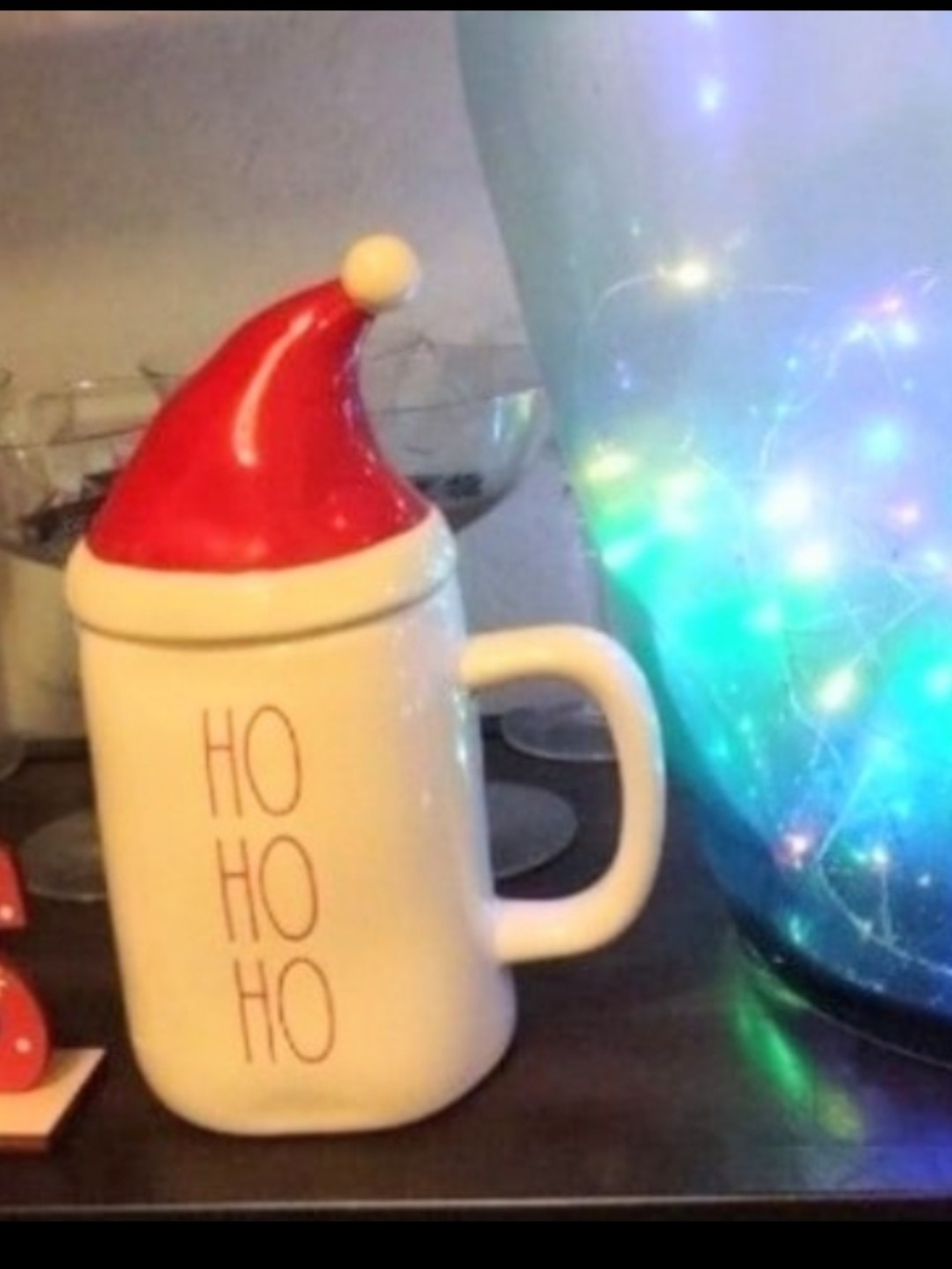 Rae Dunn White Ceramic Mug with Red Santa Hat Lid